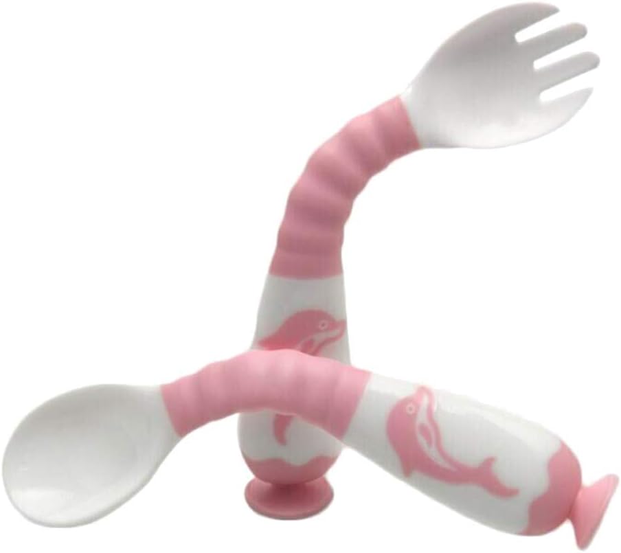 Reuvv Baby Spoon Fork Set Sucker Twist Cutlery Ergonomic Design Training Portable Fun And Safe Utensil For Kids For Boys Girls Safety Spoon Fork