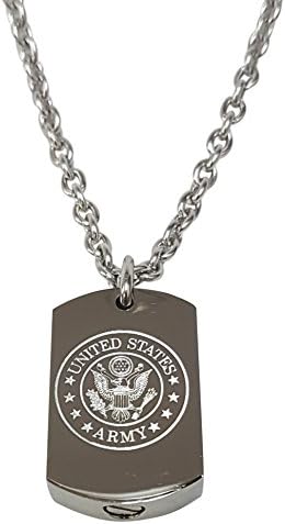 US Army - Engraved Dog Tag Urn Pendant Necklace - Solid Stainless Steel - Hung on a Matching Chain (18)