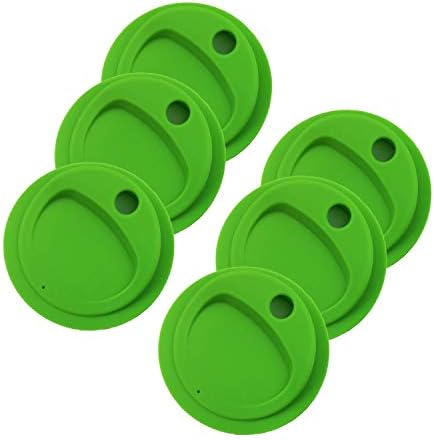 THINKCHANCES Reusable Food Grade and BPA Free Silicone Circular Straw Hole Coffee Juice Drinking Sip Lid for Mason, Ball, Canning Jars (Regular Mouth, Lime) 6 Pack