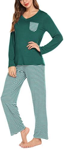 hellow friends Women 2 Piece Pajamas Sets V Neck Tops and Striped Pants Cotton Nighty Loungewear Christmas PJ Sets