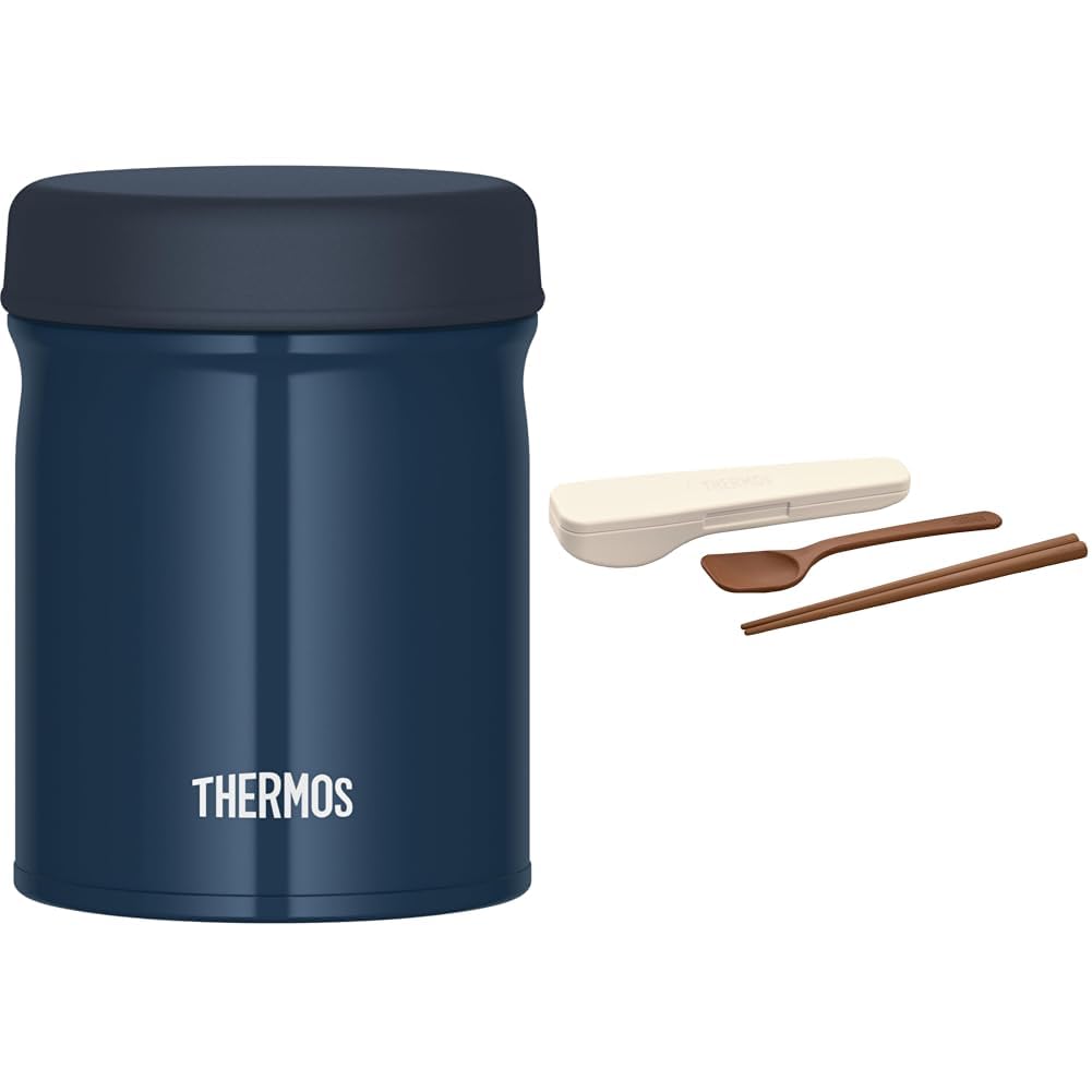 【セット品】【食洗機対応モデル】 サーモス 真空断熱スープジャー 500ml ネイビーブルー 全パーツ食洗機OK 保温保冷 お手入れ簡単 口当たりがやさしい丸口設計 JEB-500 NBサーモス スプーン・ハシセット ピュアホワイト CPE-001 PWH の商品画像