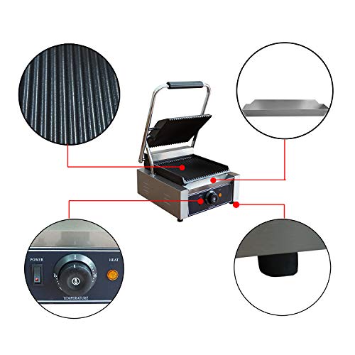 Proshopping 1800W Commercial Electric Sandwich Press Grill, Large Stainless Steel Panini Maker, Non Stick Panini Press Griddle Machine, Grooved Plates, 110V - for Paninis, Hamburgers, Steaks, Bacons