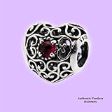 PANDORA 791784sru July Signature Heart Synthetic Ruby Charm