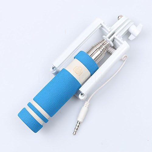 Tehner(TM) Selfie Stick 14cm to 60cm Extended Wired Selfie Holder Shutter Self-Portrait Self Pole Fold Monopod Tripod for Android for iOS[ Blue ]