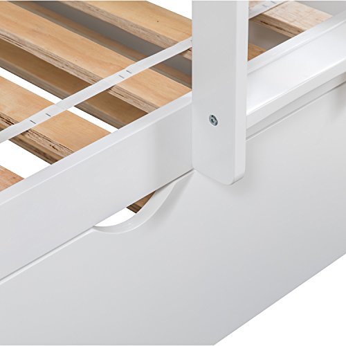Twin Over Twin Bunk Bed, Rockjame Space Saving Design Sleeping Bedroom Furniture with Trundle Solid Wood Bunk Bed, Ladder and Safety Rail for Boys and Girls (White)