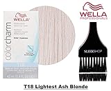 Wella COLOR CHARM Permanent LIQUID HAIR TONER (w/Sleek Tint Brush) Haircolor Liquifuse, 1:2 Mix Ratio Hair Color (T18 Lightest Ash Blonde)
