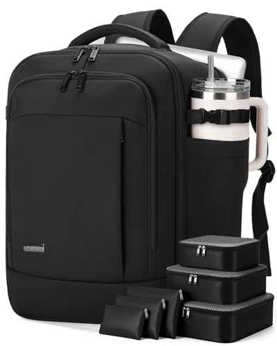 Reiserucksack für Ryanair Handgepäck 40x30x20, Rucksack Handgepäck Flugzeug mit 6 Packwürfeln, leichter Flugrucksack für Kurztrips, Business & Arbeit, Schwarz