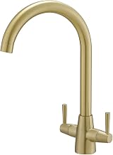 Heable Kitchen Mixer Tap Dual Lever Brushed Gold with UK Fittings