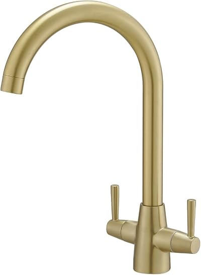Heable Kitchen Mixer Tap Dual Lever Brushed Gold with UK Fittings
