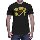 HAASE UNLIMITED Mens Golden Eye Of Horus - Gold Design T-shirt (XL, BLACK)