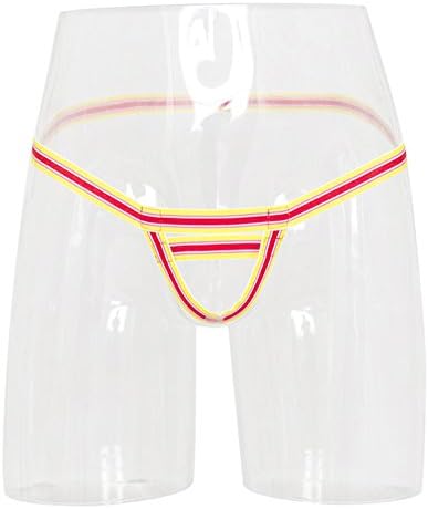 Sexysamba Mens Ball Lifter Underwear Male Sexy G-string Bulge Enhancer Strappy Thong(Red-Yellow,Small)