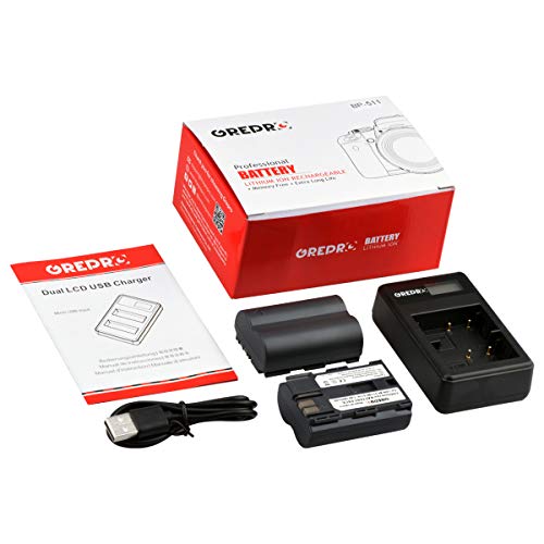 Grepro BP-511/BP-511A Camera Battery (2 Pack) and Dual USB LCD Charger Set for Canon EOS 50D 40D 30D 20Da 20D 10D 5D 300D Digital Rebel D30 D60 PowerShot G6 G5 G3 G2 G1 Pro 1 Pro 90 Pro 90 is