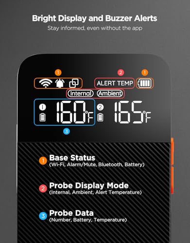 GoveeLife Smart Wireless Meat Thermometer 2 Probes with Stable Bluetooth WiFi Transmission, Digital Oven Thermometer with Accuracy±1.8℉, IP68, Charge Magnetic Base, Alarm, for BBQ, Grill, Smoker