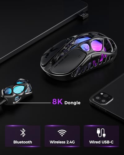 GravaStar Mercury X Pro Ultralight Magnesium Alloy Esports Wireless Gaming Mouse, 8K Hz HyperPolling, Lightweight Design 49g, 32K DPI, Paw 3950 Sensor, Tri-Mode, RGB, Programmable Buttons-Grey