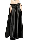 Dance Fairy Satin High Split Midi Skirt(No Belt),Black