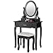 mecor Vanity Table Set, Makeup Table with 3 Drawers/Oval Mirror,Wood Dressing Table and Cushioned Stool Girls Women Bedroom Furniture Black