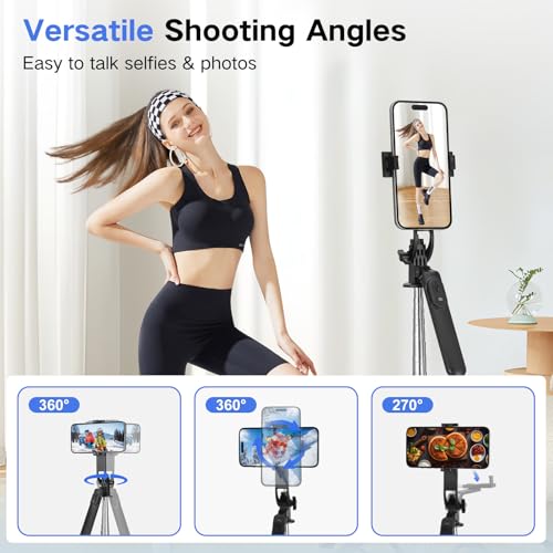 Selfie Stick Tripod with 2 Fill Lights, Metal with Removable Remote Control, 180cm Smartphone Tripod Compatible with iPhone & Android Smartphone