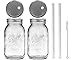2 Glass Mason Drinking Jars with 2 Straw Hole Lids, 2 Glass Straws (10