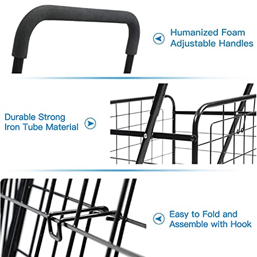 Pipishell Shopping Cart with Dual Swivel Wheels for Groceries, Compact Folding Portable Cart