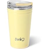 Swig Life 24oz Party Cup, Stackable Insulated Travel Coffee Tumbler with EZ Slider Lid, Cup Holder Friendly, Stainless Steel 24 oz Tumbler, Reusable Coffee Mug (Shimmer Buttercup)