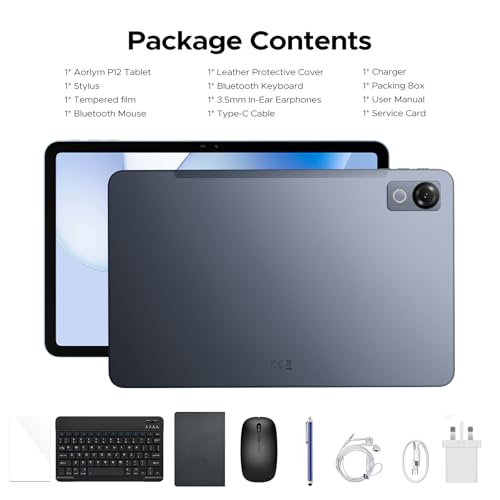 Luzglo P12 Tablet 12 Inch, Tablet Android 16, Gemini AI, 48GB RAM+128GB ROM/2TB TF, IPS 2.4K 120Hz Display, T7280 Octa-core, 10000mAh/18W, 5G WiFi/ 8MP+13MP/ GPS/Face ID/OTG, Tablets with Keyboard