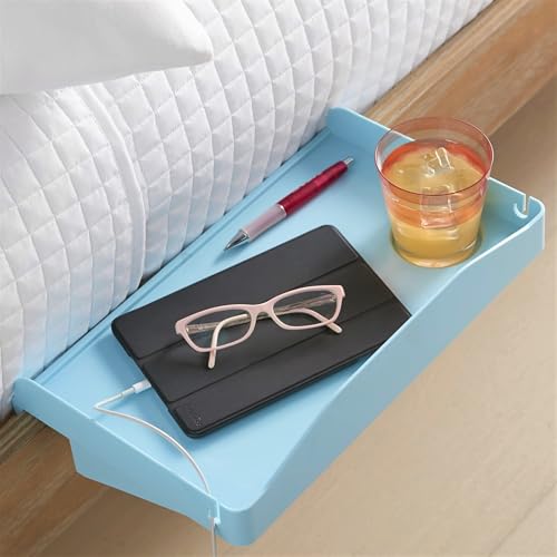 Modern Innovations Bedside Shelf for Bed, College Dorm Room, Bunk Bed Shelf for Top Bunk, Clip On Nightstand, Baby Changing Table Tray, Cup Holder for Kids, Bunkbed Caddy for Table Storage (Baby Blue)