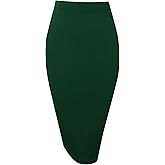 Topdress Women's Bodycon Pencil Skirts Basic Elastic High Waisted Stretch Short Skirt Knee Lenght with Slit