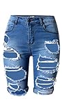 XQS Womens Fashion Chic Hole Low Rise Jeans Short Pants Leggings
