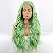 QD-Udreamy Natural Wavy Green Color Hair Synthetic Lace Front Wigs Heat Resistant Hair Lace Front Wig Synthetic Hair for Women 24 Inch