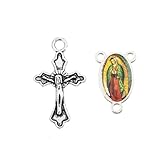 30sets Mix Picture Antique Silver Rosary Cross and Center Sets for Rosary Bead Necklace Makings, Alloy Crucifix Cross Pendants and Oval Picture Links