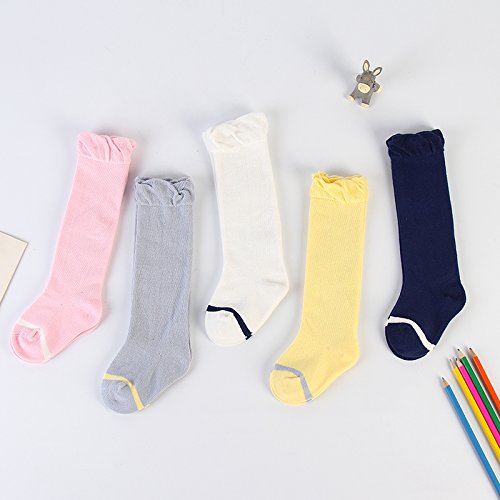 GZMM Baby Knee High Cotton Socks Infant Toddler Seamless Stocking 5Pairs Packs