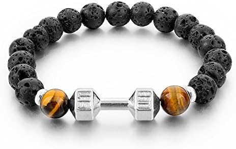 Mystiqs Fitness Lava Rock &amp; Tiger Eye Beaded Stone Bracelet Essential Oil Diffuser for Men,Women Aromatherapy Ideal for Anti-Stress or Anti-Anxiety