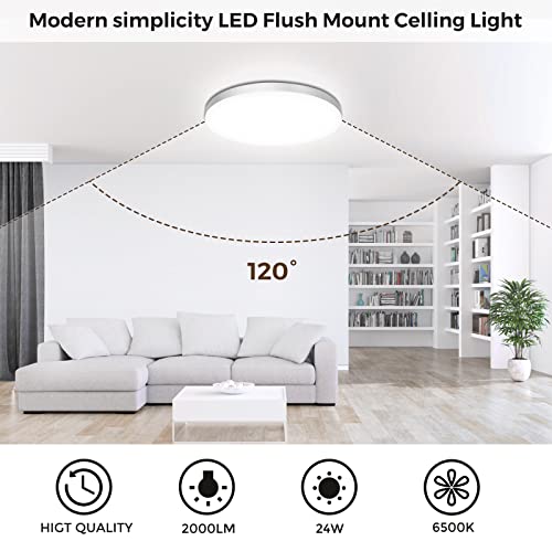OUILA LED Ceiling Light 24 W, Ceiling Lamp 6500 K 2000 LM Bathroom Ceiling Light IP44 Waterproof Round Ø28 cm Modern LED Chandelier Ceiling Light for Bedroom, Kitchen, Living Room, Balcony