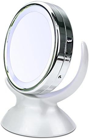 LED Lighted Makeup Mirror, 5X Magnifying Double-Sided Vanity Travel Mirror with 360 Degrees Rotation Cosmetic Bathroom Mirror, Battery Operated, 6.3inches
