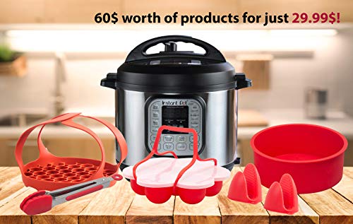 Bake Me Fabulous Silicone Accessory Set Compatible with Instant Pot contains: baking sling, Egg bites mold, Silicone mitts, Silicone tong, Baking mold, perfect gift set