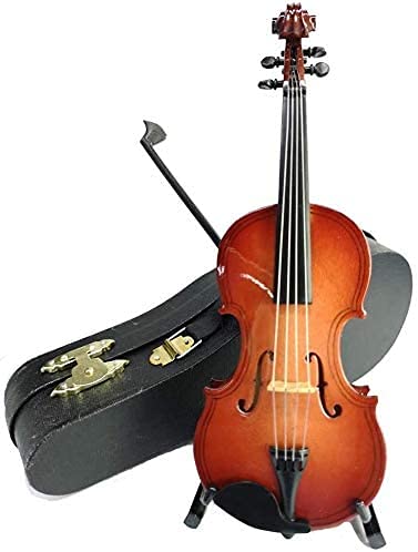 ALANO Mini Violin Model Decorative Ornament mini violin Mini Musical Instrument with leather box & bow & stand (14cm)