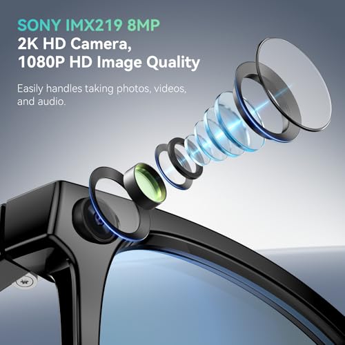 2026 Smart Glasses with Camera, 8mp Resolution Supporting 4K Video Recording, Photo/Video/Audio Recording, 410mah Battery, and Includes Ai Assistant, Ai Translation, and Bluetooth Calling.
