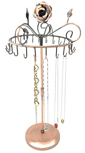 Rose on Top 17" H Copper Color Necklace Holder ~ Necklace Tree ~ Necklace Organizer~Necklace Stand Jewelry Display