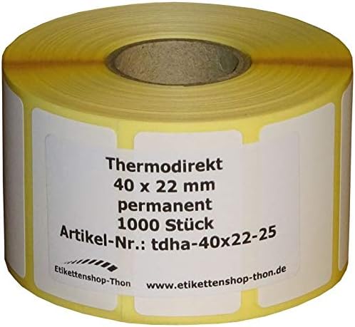 12,000 thermal labels on a roll - 40 x 22 mm - sleeve 25 mm - permanent adhesive - BPA, White
