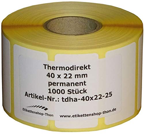 12,000 thermal labels on a roll - 40 x 22 mm - sleeve 25 mm - permanent adhesive - BPA