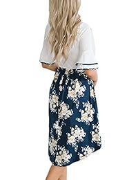 Elapsy Vestido de mujer estilo bohemio con mangas de volantes y bolsillos con estampado floral