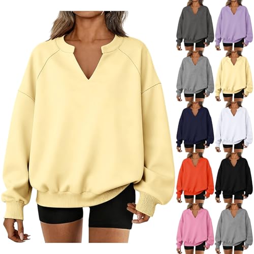 Ladies Sweatshirts without Hood, Lightweight Long Sleeve Oversized Pullover Tops, Ladies Casual Soft Loose Fit Comfy Tunics, Solid Colour Comfortable Womens Sweatshirt