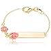 Two Year Warranty Gold Overlay 5 Inch ID Bar Baby Bracelet with a Pink Ladybug & Flower Charm (T-969)