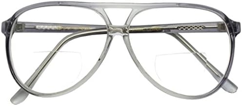 Sunglass Stop - XL Oversized Horn Frame Optical Rx +1.00 thru +3.50 Reading Glasses (Transparent Grey, 2.00)