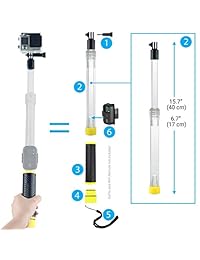 Mango telescópico impermeable y mango flotante, todo en uno, para GoPro Hero 4, Session, Black, Silver, Hero + LCD, 3+, 3, 2, 1, ampliable de 6.7 pulgadas a 15.7 pulgadas, con soporte para WiFi remoto, Amarillo ), D0021-WPB-YEL