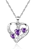 Love Engraved Heart Necklace Purple Cubic Zirconia CZ Pendant Jewelry Simulated Diamond