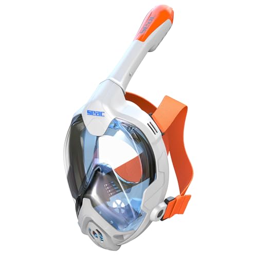 Seac Magica, Schnorchelmaske Vollgesichtsmaske Anti-Beschlag System mit einem weichen Maskenkörper, Dry Top Schnorchel mit Auslassventil, weiß/orange,