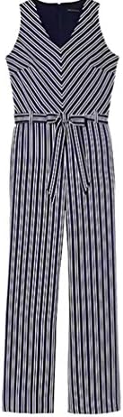 Blue and White Stripe Tie-Waste Jumpsuit