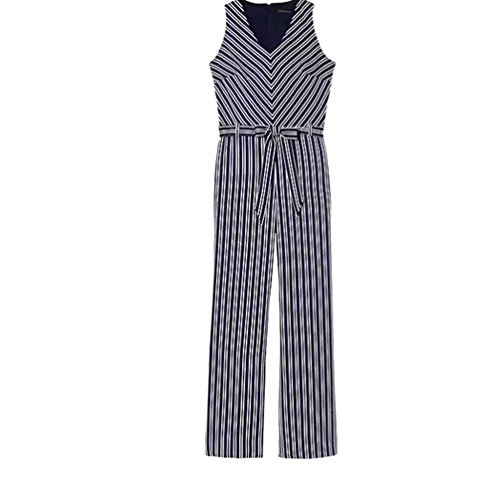 Blue and White Stripe Tie-Waste Jumpsuit