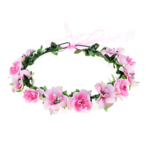 Daisyu Rose Flower Crown Festival Wedding Beach Hair Wreath (Pink)